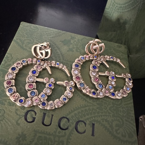 Gucci Double G Multi-Color Gemstone Dangle Earrings! Brand new! - Picture 4 of 6